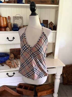 Burberry Plaid Halter Tank Top in Beige - Classic Casual